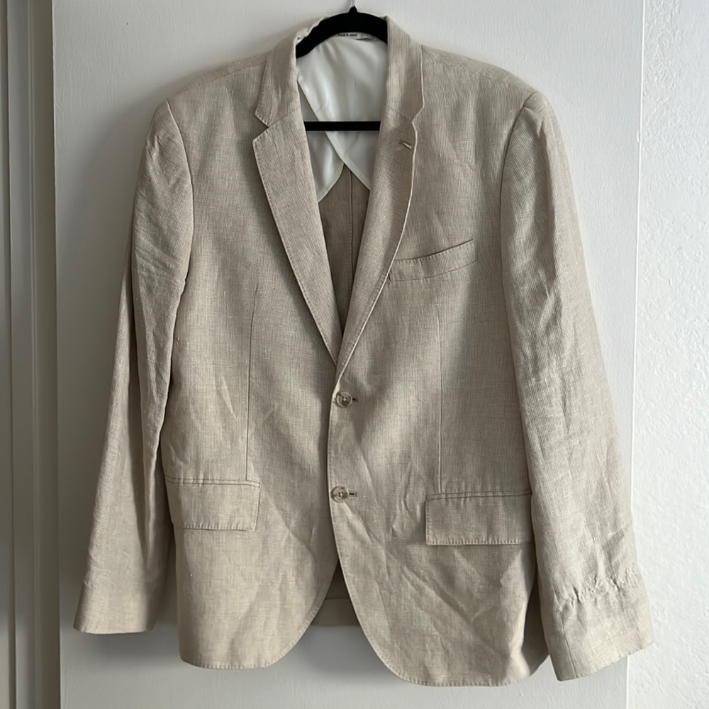 Club Monaco linen cream and tan blazer